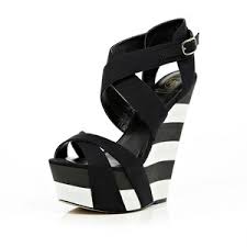 River Island Black And White Stripe Strap Wedges - Polyvore