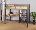 Siver Metal Contemporary Twin Loft Bed w/Desk & Bookcase