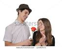 Smiling Teen Boy Flirting With Girl, Isolated On White Stock Photo