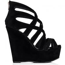 Buy TASTE Wedge Heel Strappy Platform Shoes Black Suede Style Online