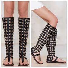Black Trypa Gladiator Boots | Knee High Sandals