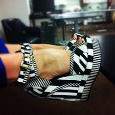 Black and White Stripe Wedge Sandals