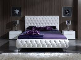 Bedroom Filled Modern Tufted Platform Bed Design Feat Silver Table ...