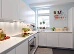 pure white kitchen interior in small apartment