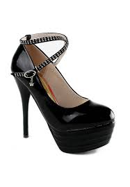 Stiletto Heel Patent Leather With Rhinestone Ankle Strap Black Wedding Bridal Shoes A12.jpg