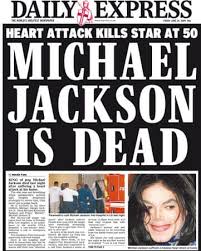 Image result for Headline- Michael jackson death