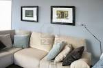 Living Room With Cream Sofa, Soft Blue Wall, Interior Design ...