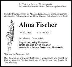 Alma Fischer- 6. 12. 1926 | Nordkurier Anzeigen - 006309621401