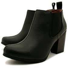 Buy Womens Black Leather Style Chelsea Block Heel Ankle Boots