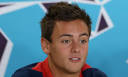 Tom Daley addresses the media at an Olympics press conference,