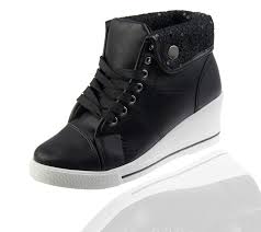 Womens Wedge Heel Faux Leather High Top Boots Ladies Ankle Sneaker ...