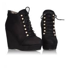 Black Suede Wedge Heel Ankle Boots Shoes$65 - Polyvore