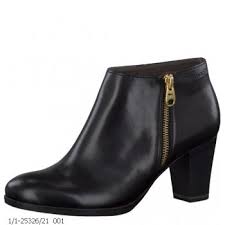 Tamaris Black Leather Ankle Boot with Gold Zip - Boots from Voila! UK