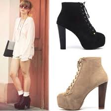 Shoes: thick heel, ankle boots, black, beige, laces - Wheretoget
