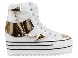 White and Gold High Top Sneakers, platform shoes high top sneaker ...