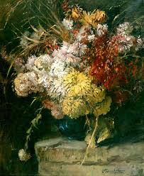 Anna Peters - Gemälde Kunstdruck Großer Strauß Herbstblumen in ... - grosser_strauss_herbstblumen_in_blauer_vase_k030205