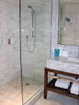 Smart Sliding Glass Door Shower Room With White Marble Mosaic Sink ...