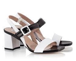 Fratelli Karida Black and white leather mid heel sandals ...