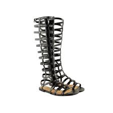 Black Faux Leather Knee High Gladiator Sandals - Roman