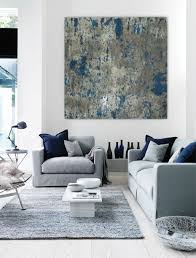 Wall art large abstract painting teal blue navy grey gray white ...