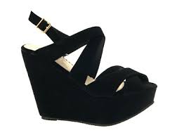 LADIES STRAPPY BLACK WEDGE PARTY FASHION HEELS EVENING NIGHT OUT ...