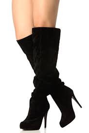 Black Faux Suede Knee High Platform High Heel Boots @ Cicihot ...