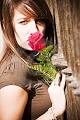 Stock Image: Woman smiling rose over fence - woman-smiling-rose-over-fence-thumb6845571