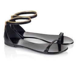 Vicini JOP Gold zip trim black leather flat sandals | Fratelli ...
