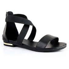 Black Cross Strap Peep Toe Leather Zip Back Flat Sandals - Polyvore
