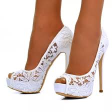 Shoes: heels, peep toe, white heels, lace heels, lace heels jewels ...