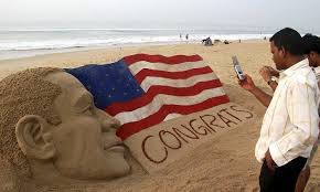 Sand sculpture of Barack Obama