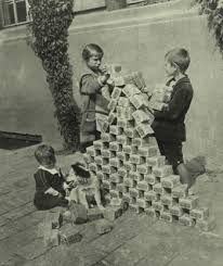 Children playing with stack
