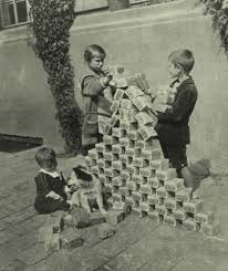 Children playing with stack