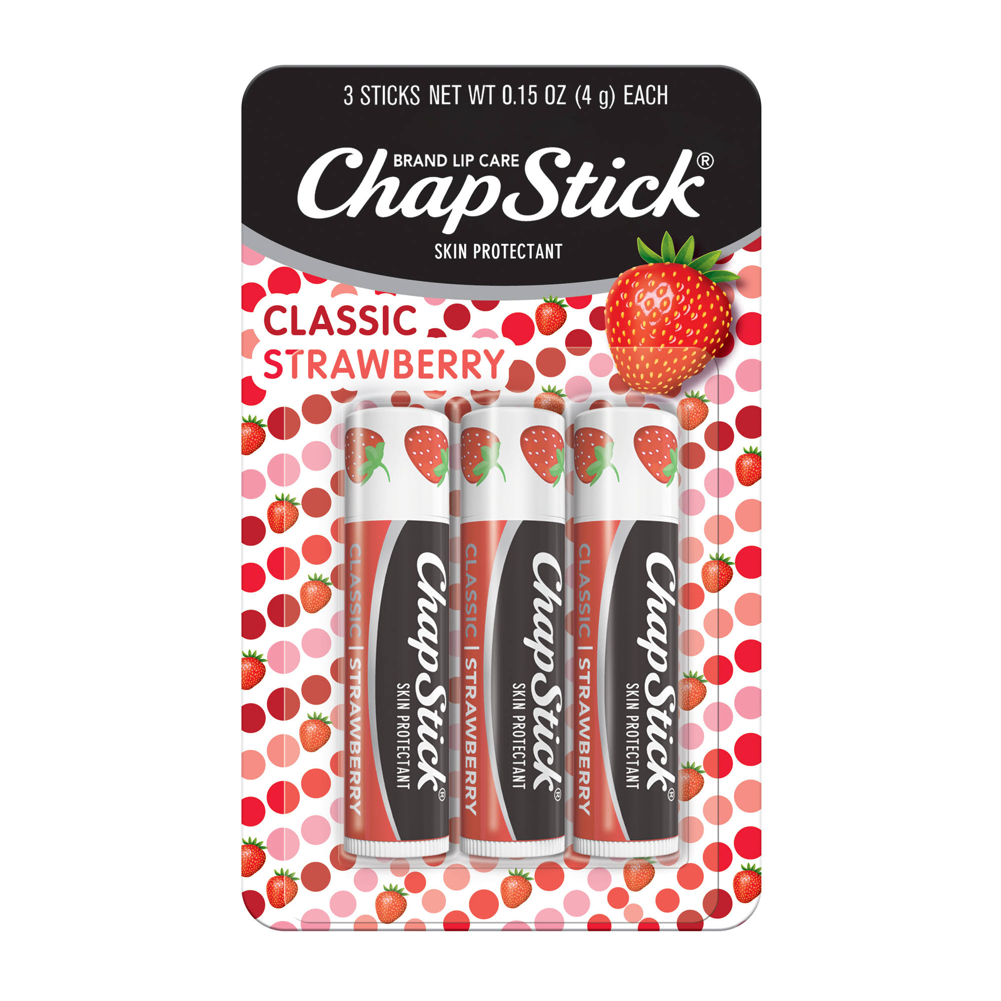 Chapstick Skin Protectant, Classic, Cherry - 3 pack, 0.15 oz each