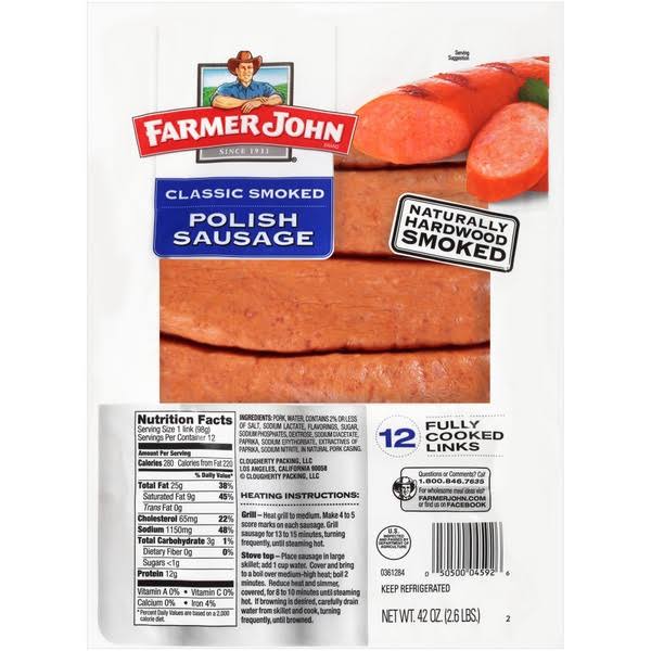 Farmer John Hot Louisiana Brand Smoked Sausage, 42 oz 