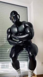 Couple full in black rubber catsuit mask gloves condom encasement latex sex jpg x Rubber suit