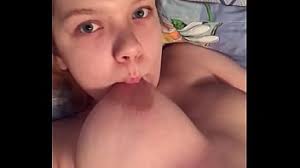 Sucking on own huge tits jpg x Sucking own tits