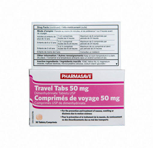PHARMASAVE TRAVEL TABS 50MG 30S