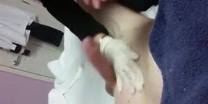 Skinny boy with huge cock cums twice on his esthetician wax with handjob jpg x Wax handjob