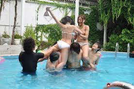 Pool party turns into group sex with double penetration and facefuck jpg x Pool party group