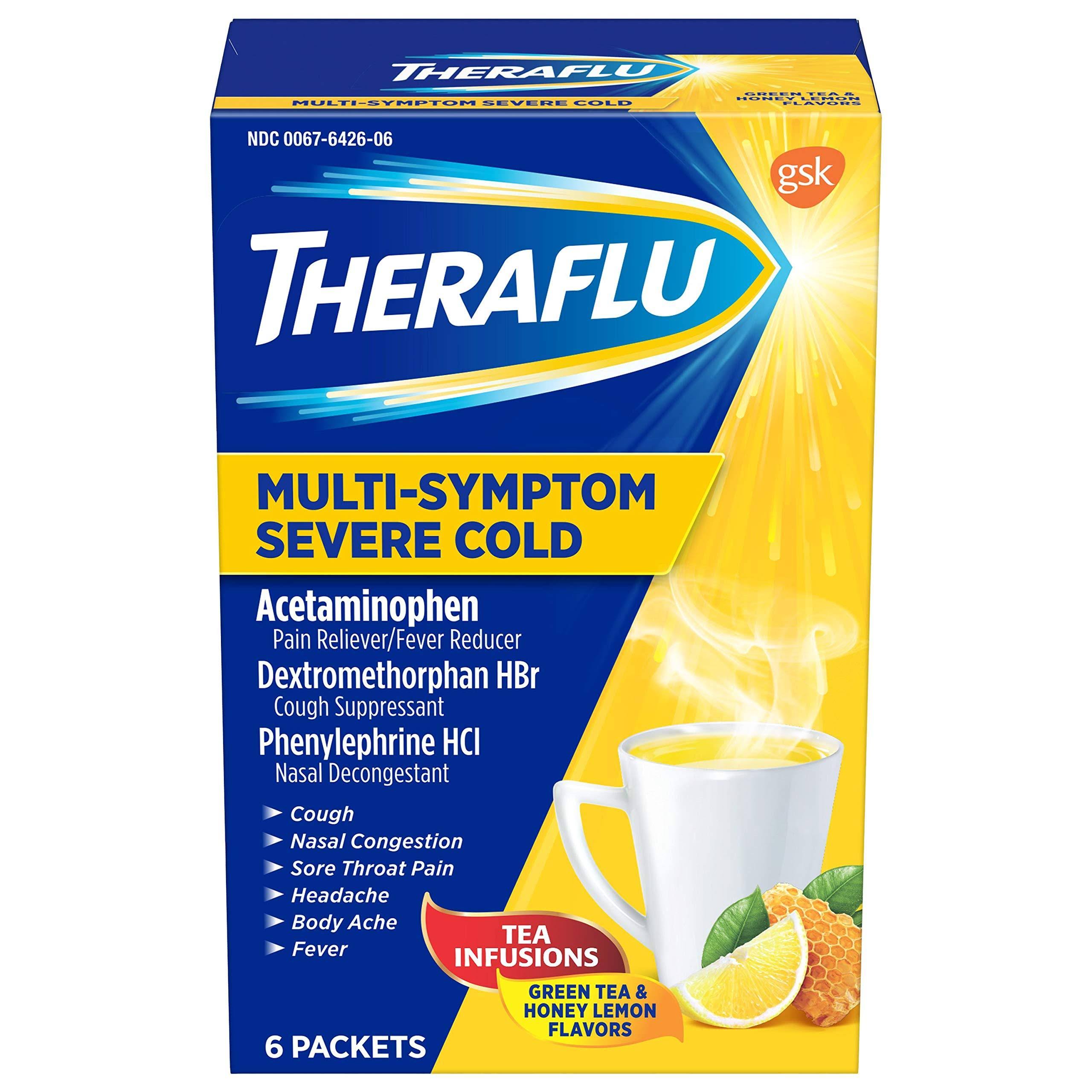 Lipton Theraflu Multi Symptom Severe Cold Packets - Green Tea and Honey Lemon Flavors, 6pk