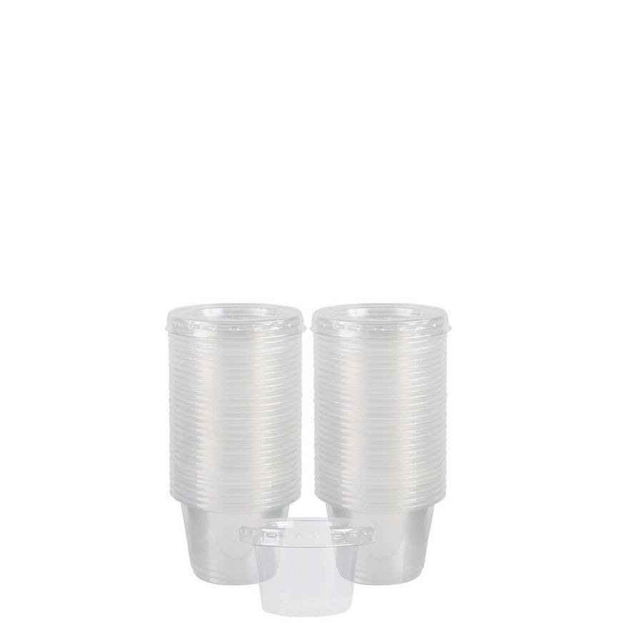 Amscan Clear Gelatin Shot Glasses Plastic Cups with Lids, 2.5oz, 50ct