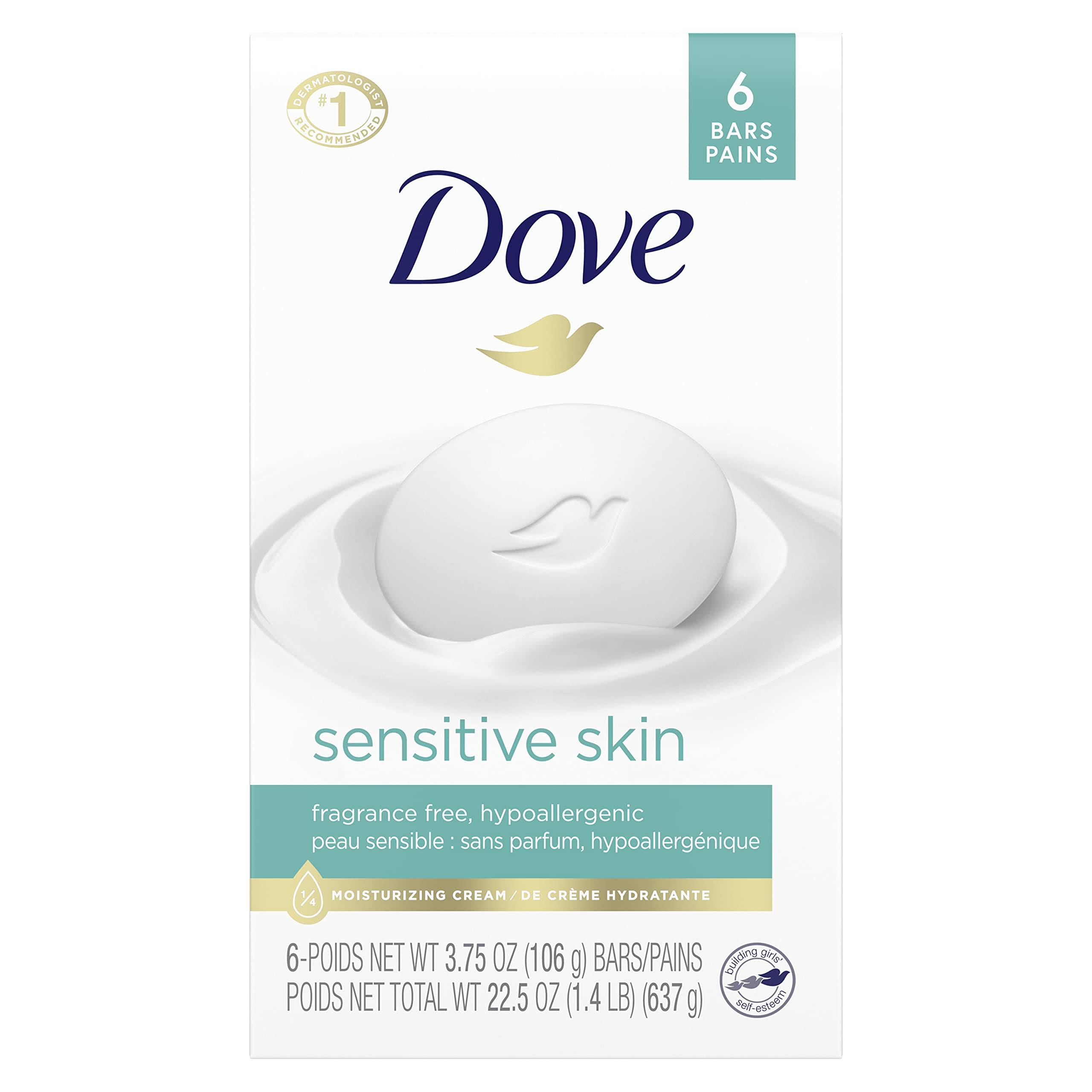Dove Moisturizing Cream Beauty Bar - 6ct, Sensitive Skin, Unscented