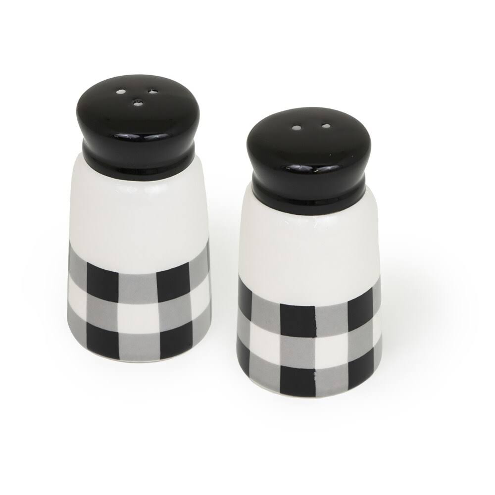 Boston International KAC21098 Black & White Checked Pattern Ceramic Salt & Pepper Shakers