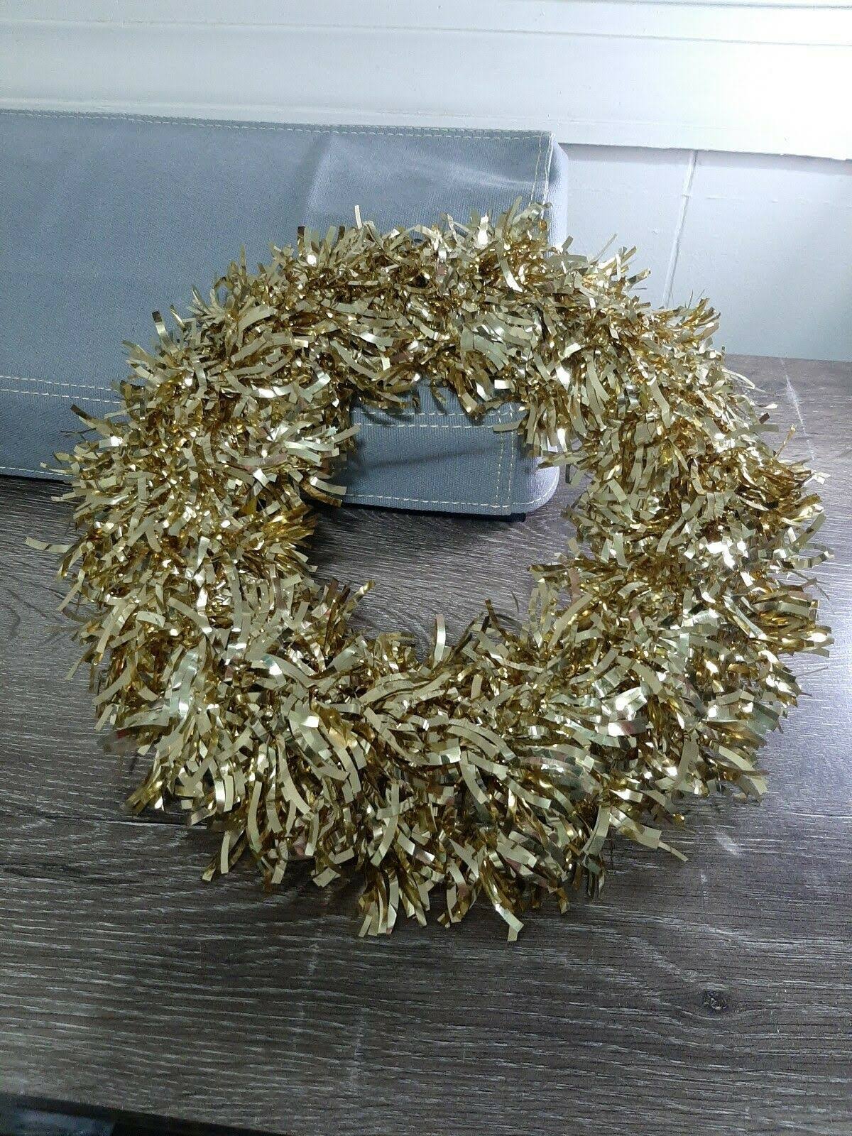 (1) Christmas Tinsel Christmas Wreath Gold. New. Christmas House