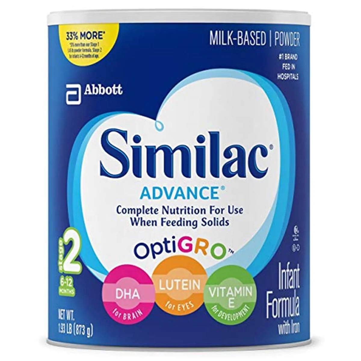 Abbott Similac Advance OptiGro Milk Based Powder - Stage 1, Birth to 12 Months, 1.93lbs