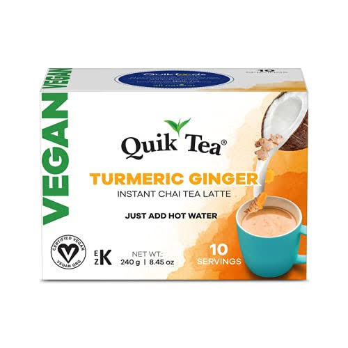 Quik Tea Vegan Turmeric Ginger Instant Chai Tea Latte - 10 Count Single Box - Co