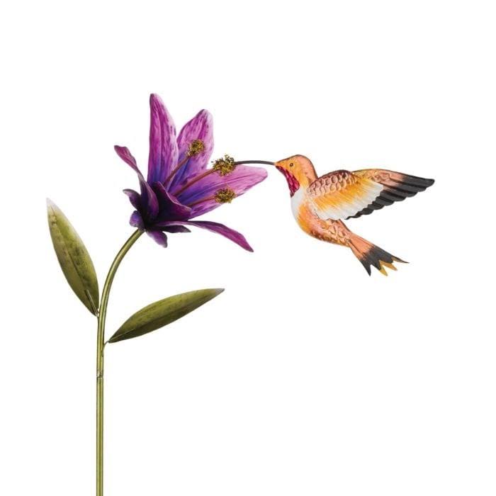 Regal Art & Gift Hummingbird Flower Stakes - Rufous - Multi - Metal