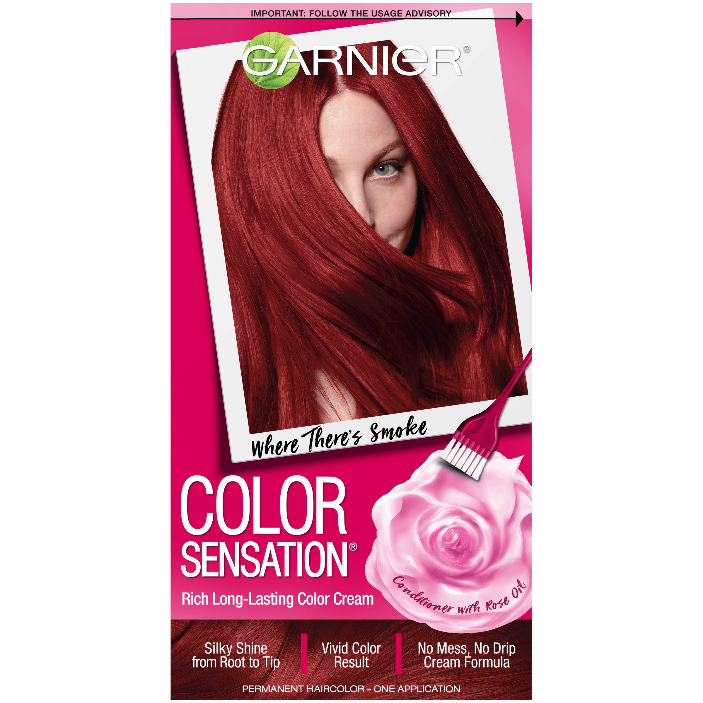 Garnier Color Sensation Hair Color Cream, 6.60 Where There's Smoke (Intense Fiery Red), 1 kit