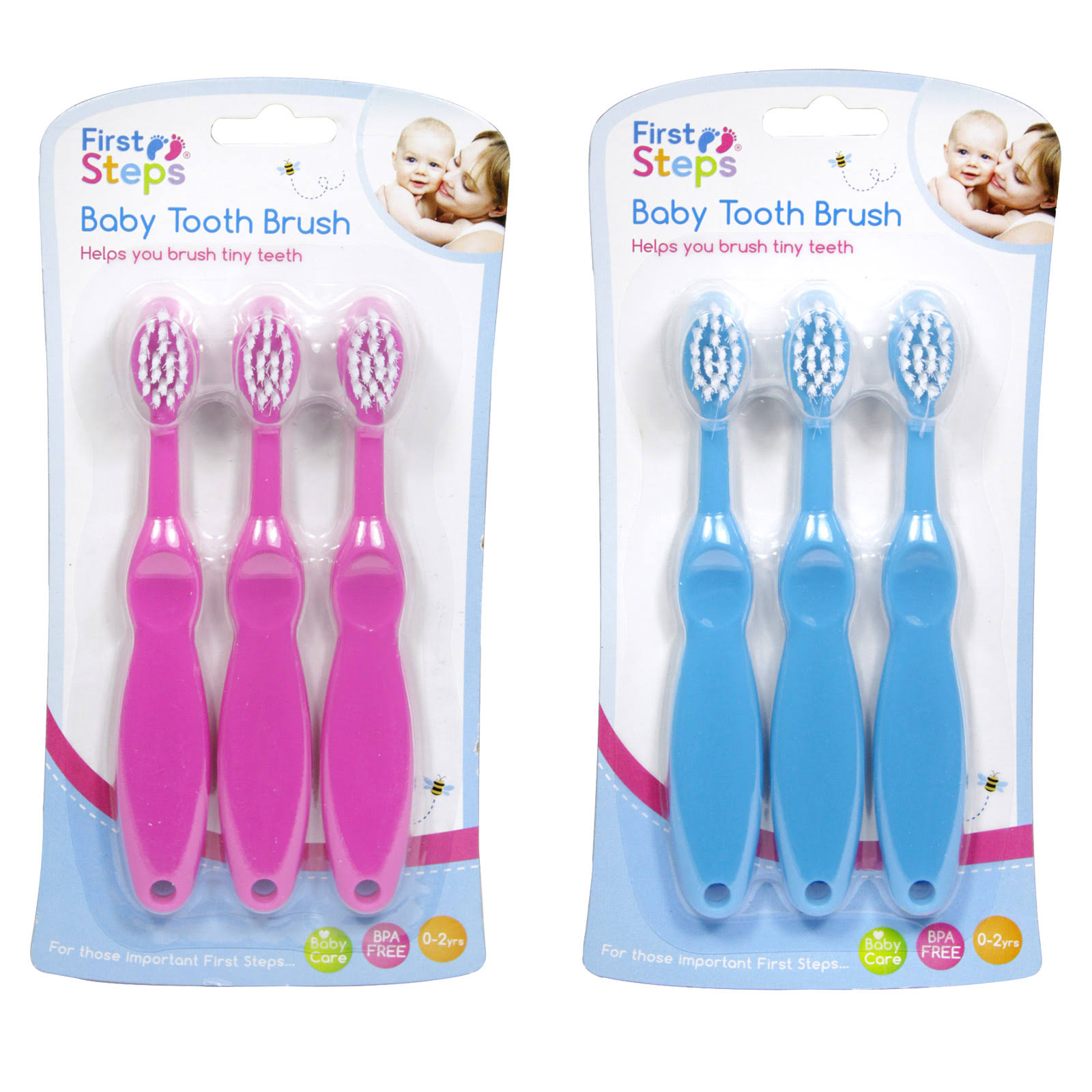 First Steps Baby Toothbrush Set - 3pcs Set, Blue